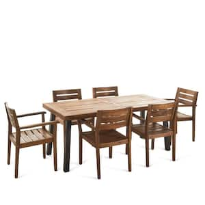 Veronica Teak Brown Finish 7-Piece Wood Rectangular Outdoor Patio Dining Set