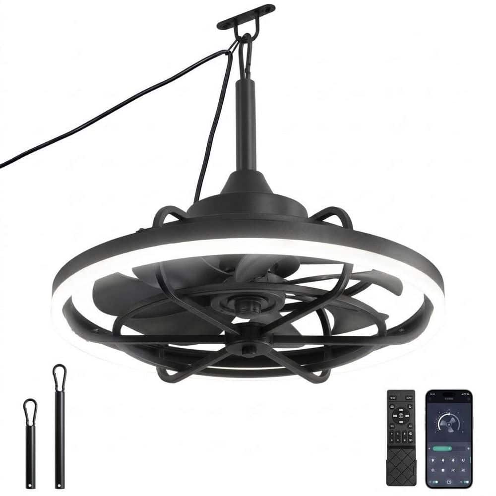 20 in. Black Caged ABS Blades Plug-In Hanging Outdoor Ceiling Fan with Remote APP Control 3CCT LED Light price history on PriceWatchPro