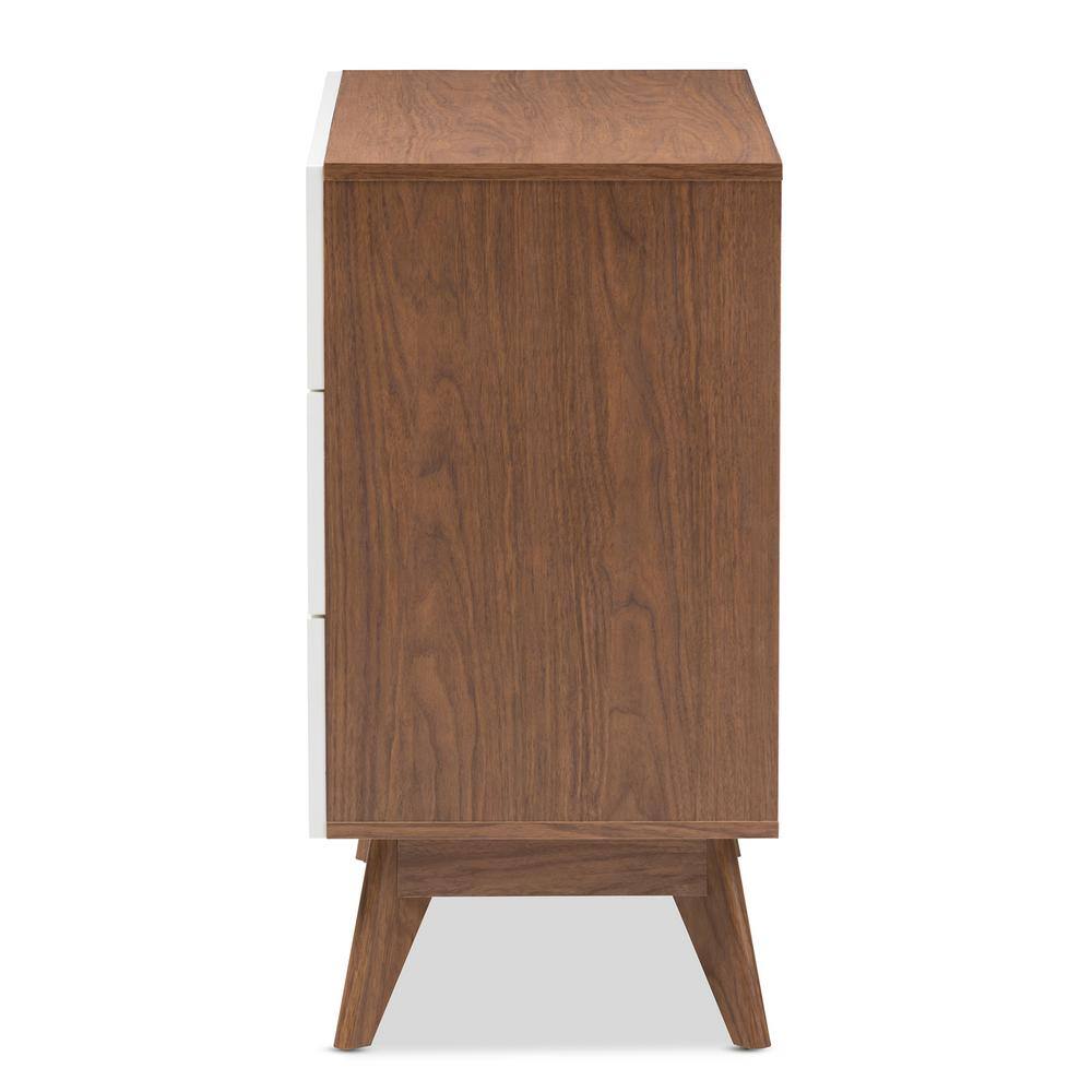 White and Walnut Mid-Century Modern 3-Drawer Chest