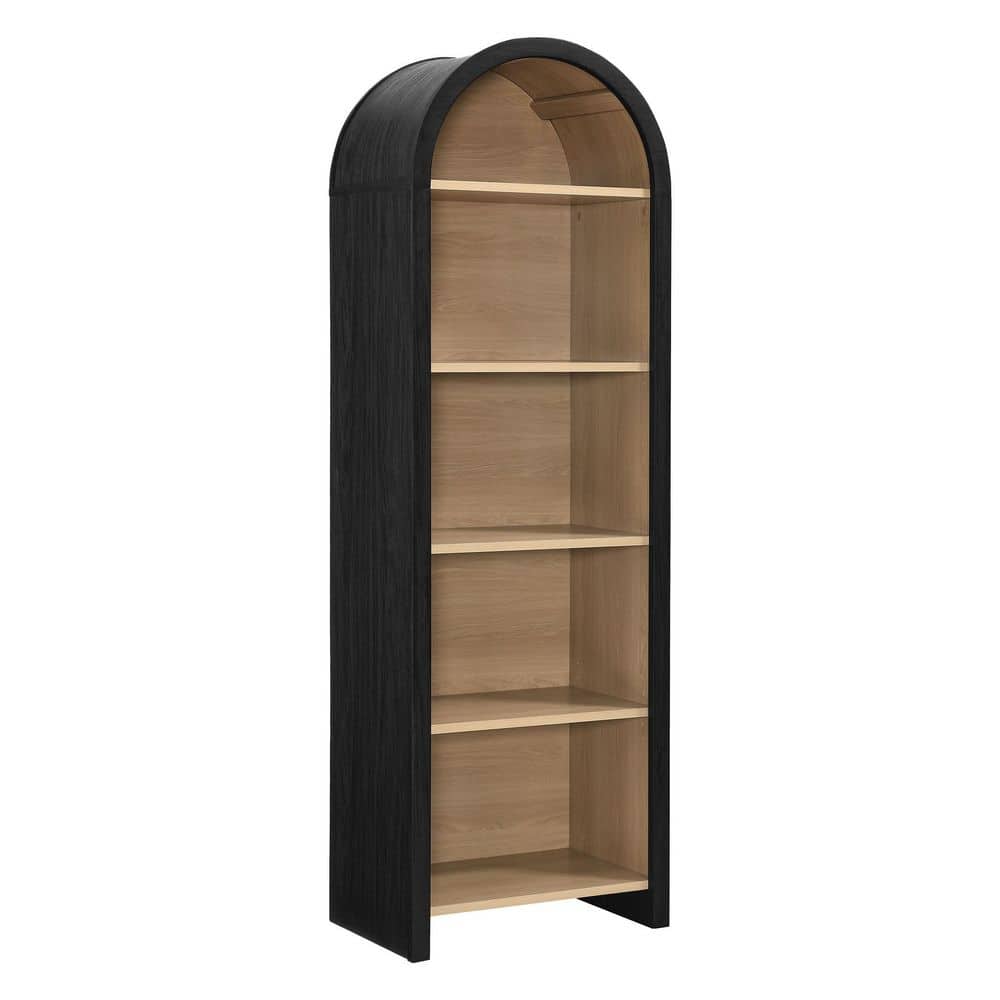 Evie Tall Black Oak Arched 5-Shelf Bookcase