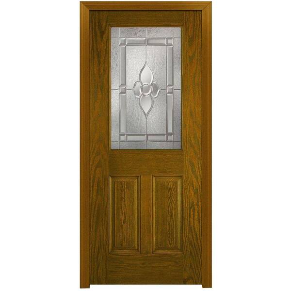 Milliken Millwork 36 in. x 80 in. Master Nouveau Right Hand 1/2 Lite Decorative Classic Stained Fiberglass Oak Prehung Front Door