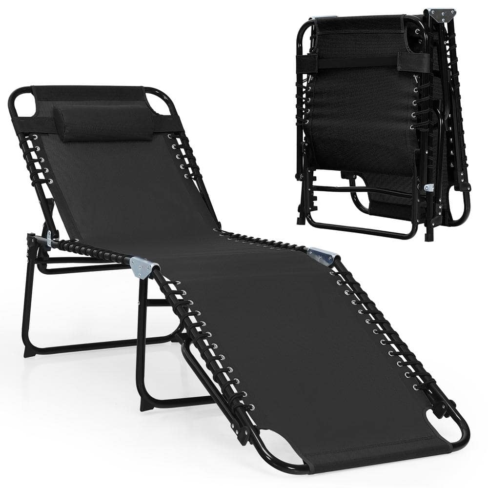 Costway 16 in. H Folding Metal Outdoor Lounge Chair Recline Chair with  Adjustable Backrest and Footrest KYD70965MW - The Home Depot