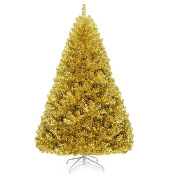 ANGELES HOME 6 ft. Champagne gold Unlit Tinsel Artificial Christmas Tree Hinged with Foldable Stand