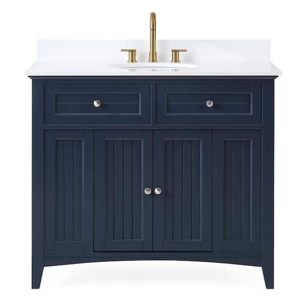 Benton Collection 42 in. thomasville - Navy Blue 42 in. W x 21 in. D x 37 in. H Bathroom Vanity in Navy Blue Color with White Quartz Top