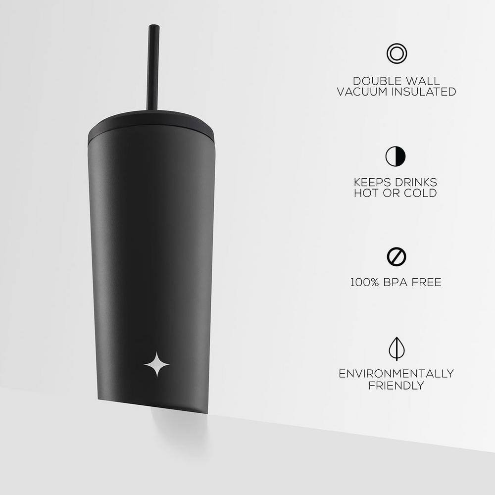 Black Triple Insulated Stainless Steel Travel Tumbler with Straw