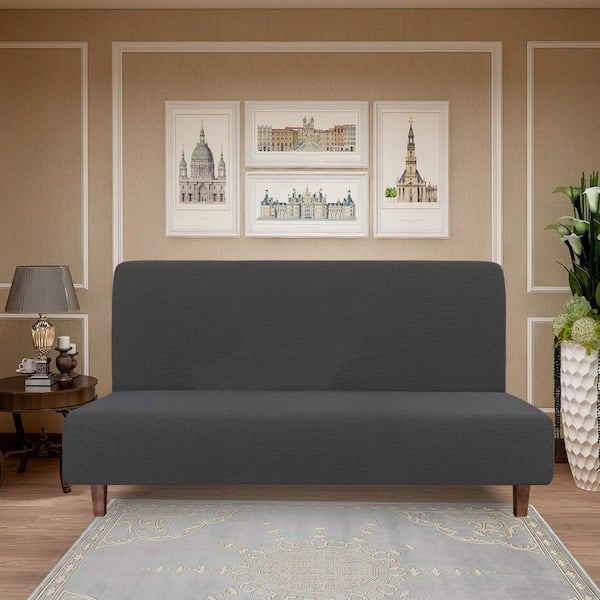 Dark Gray Polyester and Spandex Waterproof Futon Slipcover, Stretch Jacquard Sofa Cover, Couch Cover for Futon
