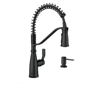 Nolia Single-Handle Pre-Rinse Spring Pulldown Sprayer Kitchen Faucet with Power Boost in Matte Black