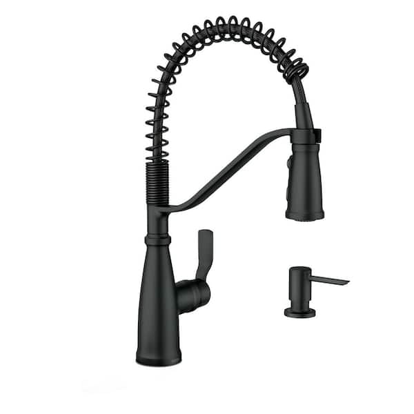 MOEN Nolia Single-Handle Pre-Rinse Spring Pulldown Sprayer Kitchen Faucet with Power Boost in Matte Black