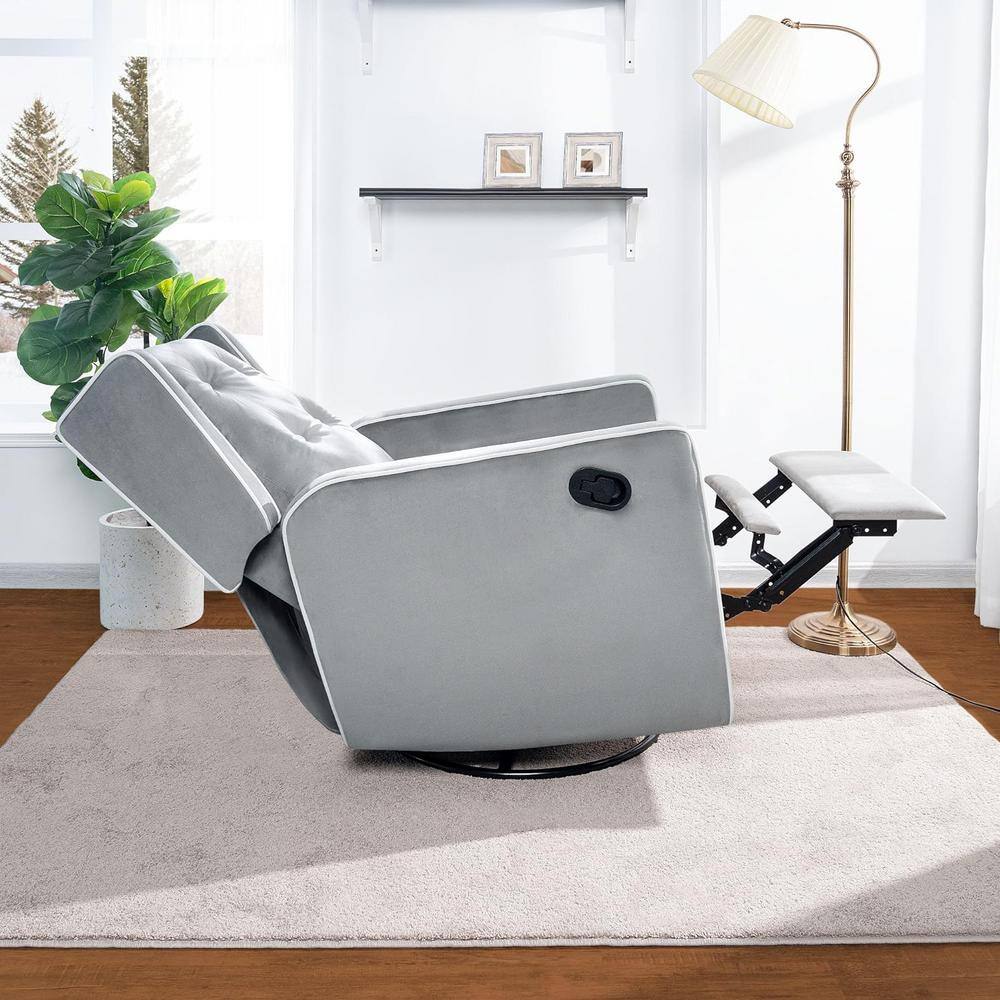 HOMESTOCK Light Gray, Microfiber Swivel Glider Recliner Rocker, Nursery