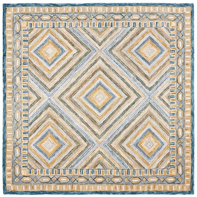 Aspen Navy/Gold 5 ft. x 5 ft. Square Border Diamond Area Rug