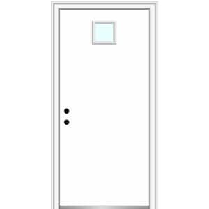 30 in. x 80 in. Classic Right-Hand Inswing 1-Lite Clear Primed Fiberglass Smooth Prehung Front Door on 6-9/16 in. Frame