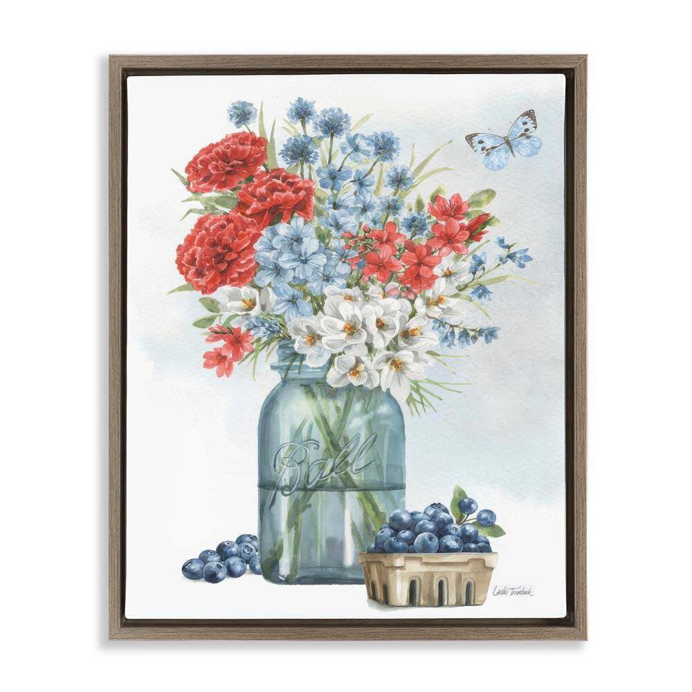 Country Blossoms & Blueberries by Leslie Trimbach Brown Floater Frame Nature Graphic Art Print 21 in. x 17 in. price history on PriceWatchPro