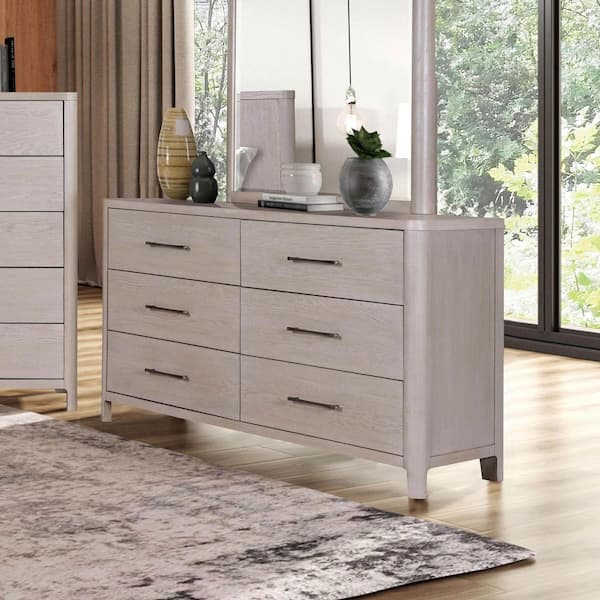 Anora Oak 6-Drawer 66 in. Dresser with Pewter Handles