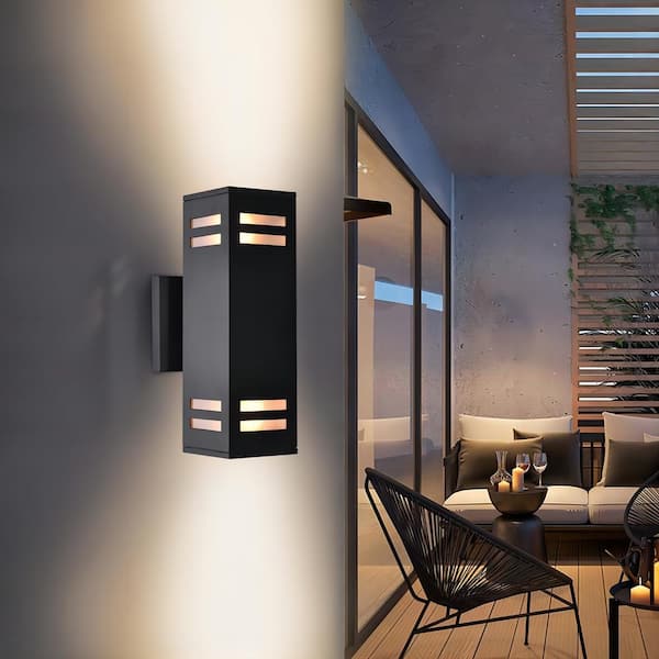 RRTYO 2-Light Matte Black Outdoor Wall Lamp Waterproof Wall Lantern Exterior Sconce Light Fixture for Patio Courtyards Villa