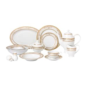 57-Piece Patterned Gold Accent Bone China Dinnerware Set (Service for 8)