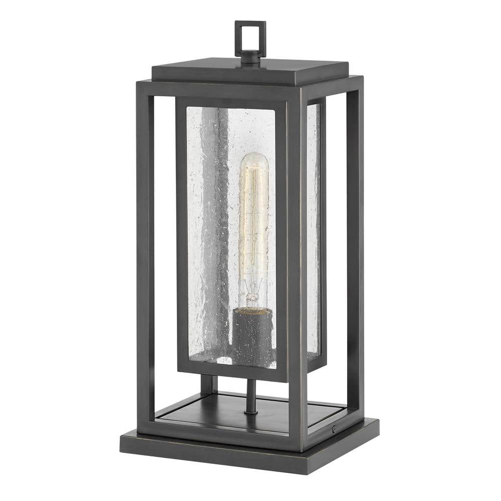 Oil Rubbed Bronze Outdoor Pier Mount Lantern with Clear Seedy Glass