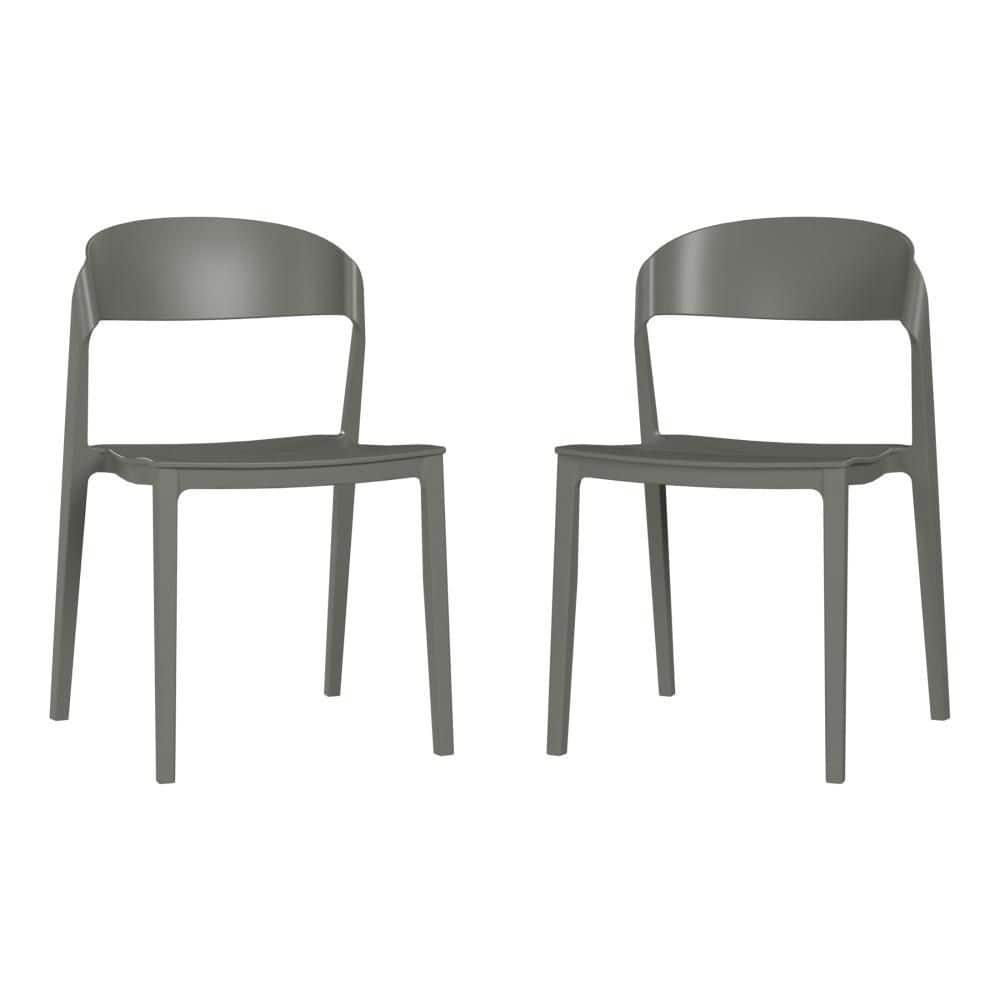 WESTIN OUTDOOR Frond and Form Outdoor Patio Modern Poly Plastic Stackable Dining Side Chair (Set of 2), Charcoal Gray