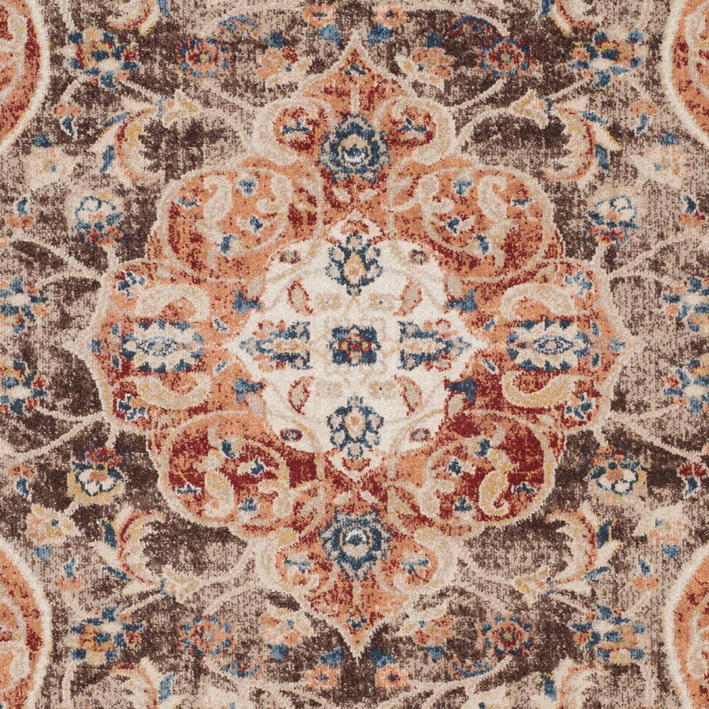 Bijar Brown and Rust Floral Motif Low Pile Area Rug
