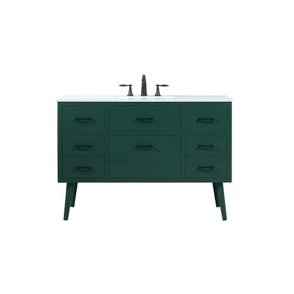 Unbranded Simply Living 48 in. W x 22 in. D x 33.5 in. H Bath Vanity in Green with Ivory White Engineered Marble Top