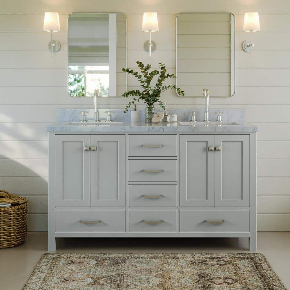 ARIEL Cambridge 61 in. W x 22 in. D x 36 in. H Bath Vanity in Grey with ...