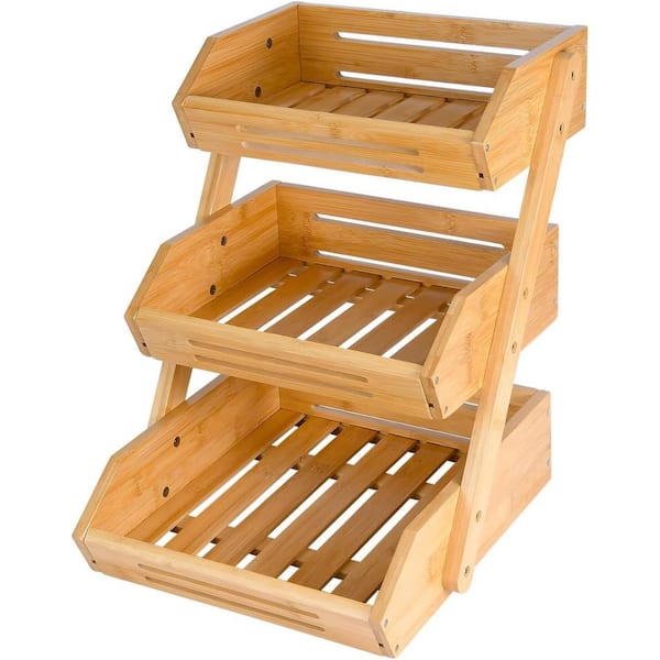 3 Tier Heavy Duty/Large Capacity Fruit Basket for Kitchen, Fruit Stand Storage Holder Countertop, Natrual