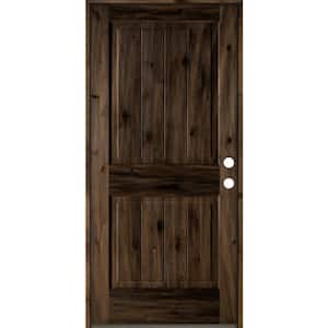 36 in. x 80 in. Rustic Knotty Alder Square Top V-Grooved Left-Hand/Inswing Black Stain Wood Prehung Front Door