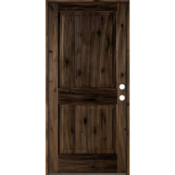 Krosswood Doors 36 in. x 80 in. Rustic Knotty Alder Square Top V-Grooved Left-Hand/Inswing Black Stain Wood Prehung Front Door