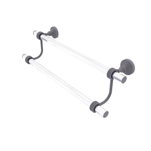 Allied Brass Pacific Grove Collection 18 in. Wall Mounted Double Towel Bar with Groovy Accents in Matte Gray