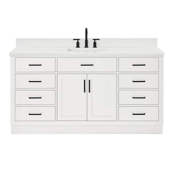 Hepburn 67 in. W x 22 in. D x 36 in. H Freestanding Bath Vanity in White with Pure White Quartz Top