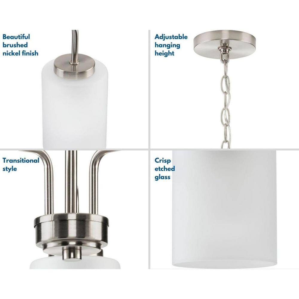 Merry 3-Light Brushed Nickel and Etched Glass Chandelier