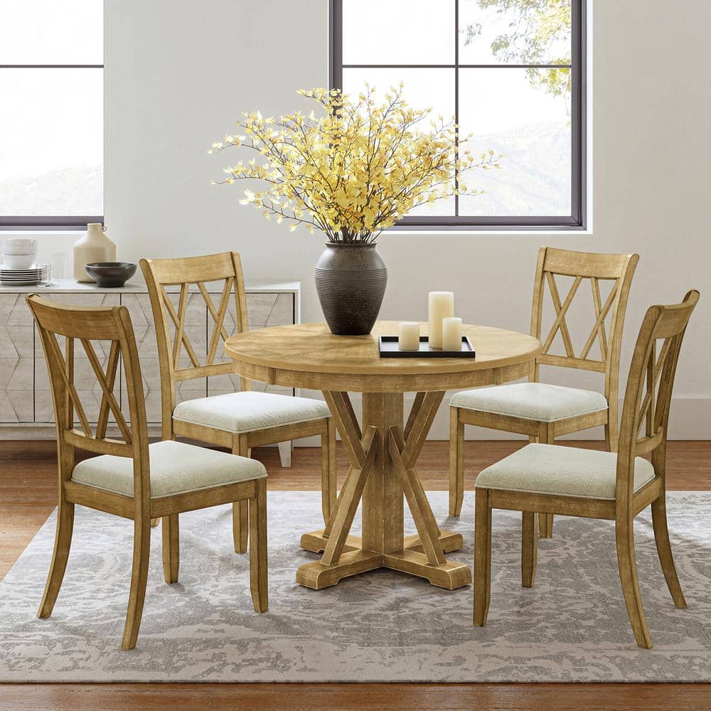 JAYDEN CREATION Vianey 5-Piece Round Natural Dining Set with 4-Chairs and  Round Table DSDTDC0248-NAT The Home Depot