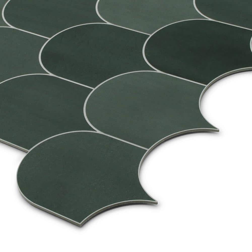 Green Fish Scale Stone Composite Peel & Stick Mosaic Tile