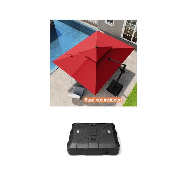 11 ft. x 9 ft. Red Cantilever Patio Umbrella and 260 lbs. Fillable Offset Umbrella Base with 8-Wheels Combo