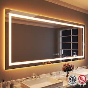 88in. W x 38 in. H Rectangular Frameless Wall Bathroom Vanity Mirror with Backlit and Front Light