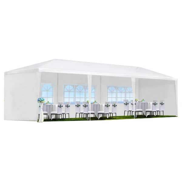 9.7 ft. W x 29.4 ft. D x 8.2 ft. H White Roof Metal Canopy Tent Portable Carport with 5 Removable Sidewalls