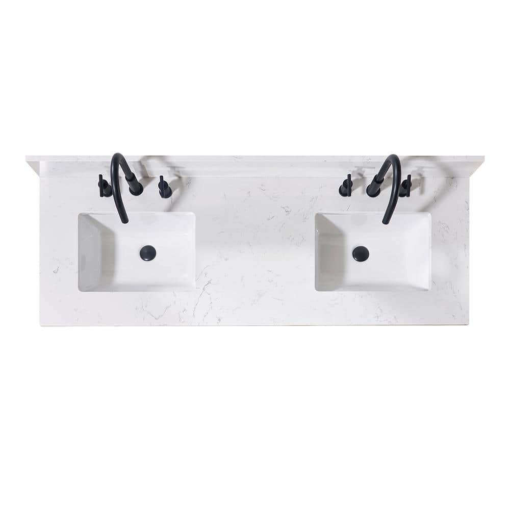 61" Aosta White Composite Stone Double Vanity Top with Sinks