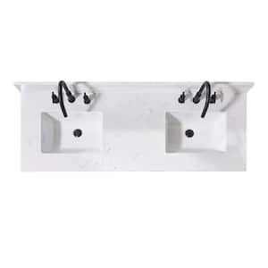 Trento 61 in. W x 22 in. D Engineered Stone Composite Vanity Top in Aosta White with White Rectangular Double Sink