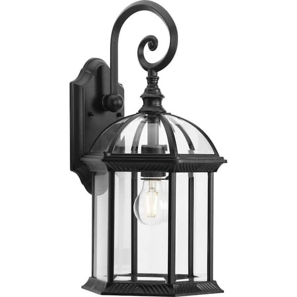 Progress Lighting Dillard 1-Light Textured Black Hardwired Outdoor Wall Lantern Sconce with Beveled Glass Shade Transitional