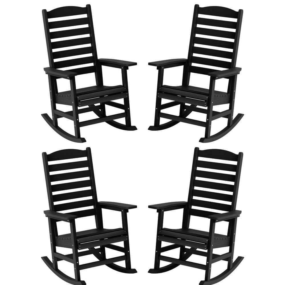 Black All Weather Resistant HIPS Plastic Patio Outdoor Rocking Chair for Lawn, Porch, Indoor and Garden (Set of 4) price history on PriceWatchPro