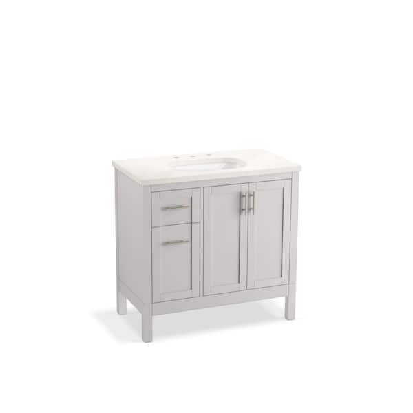 KOHLER Hadron 36.72in. Single Sink Freestanding Atmos Grey Bath Vanity with White Quartz Top Assembled