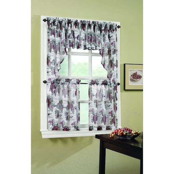 LICHTENBERG Merlot Wine Country Printed Textured Sheer Curtain Tiers, 54 in. W x 36 in. L (Price Varies by Size)