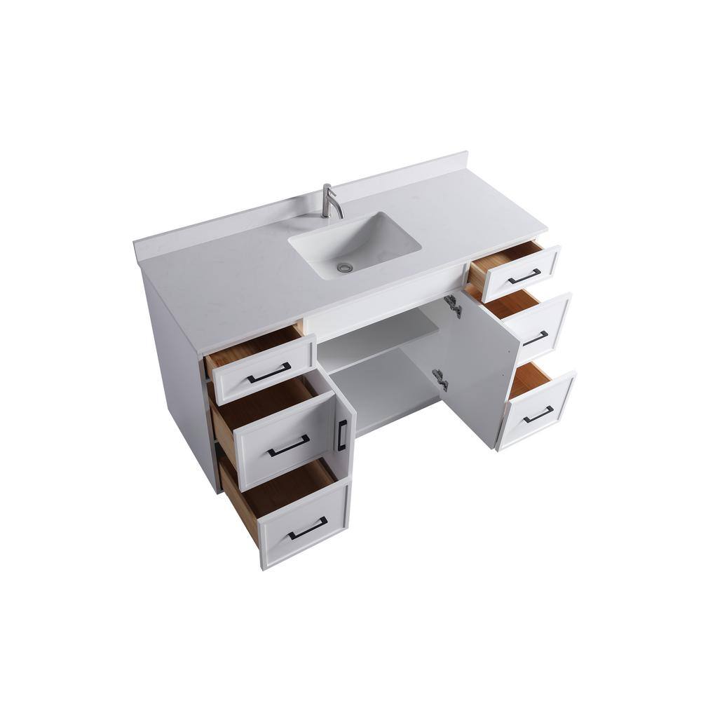 60" White Plywood Single Sink Freestanding Vanity with Cultured Marble Top
