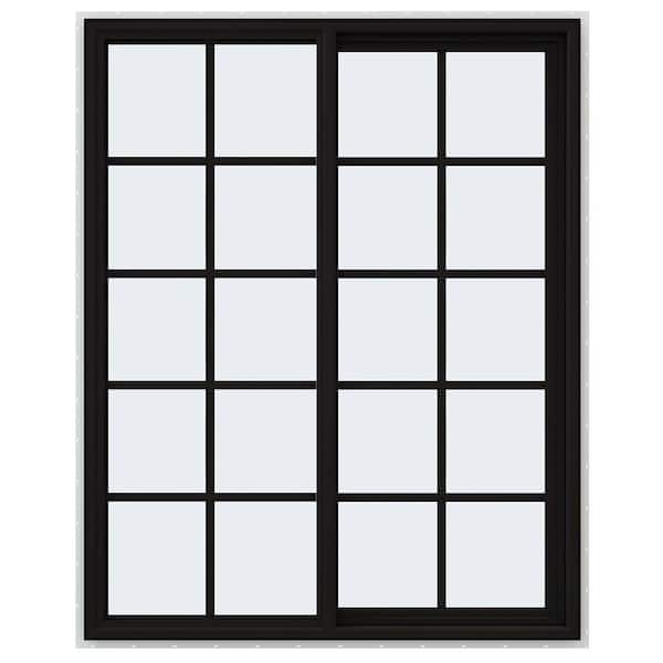 48 in. x 60 in. V-4500 Series Black FiniShield Vinyl Right-Handed Sliding Window with Colonial Grids/Grilles