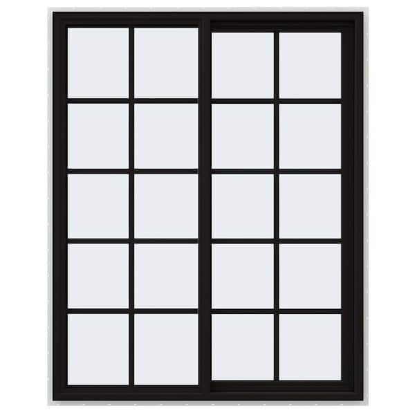 JELD-WEN 48 in. x 60 in. V-4500 Series Black FiniShield Vinyl Right-Handed Sliding Window with Colonial Grids/Grilles