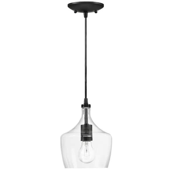 Clihome 7 in. 1-Light Brown Modern Pendant Light Adjustable Hanging Lighting Light Fixture Metal Ceiling Light with Glass Shade