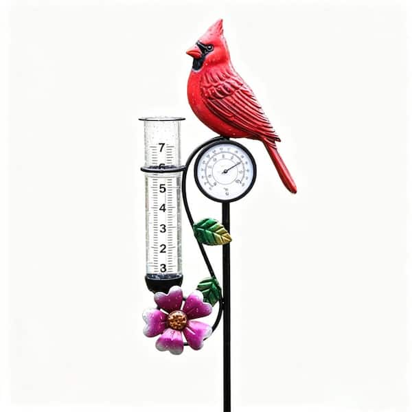 40"  Metal Red Bird Garden Rain Gauge,Patio Yard Decor Statue