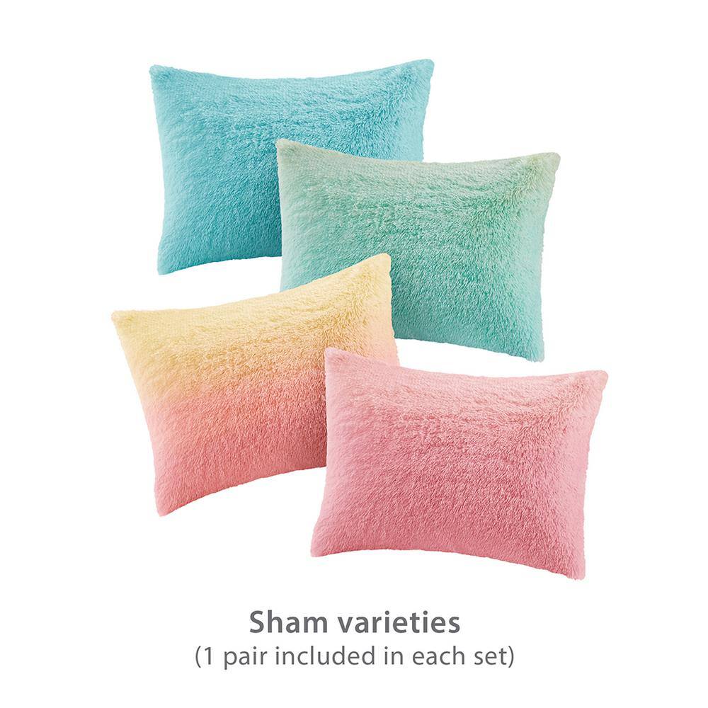 Twin Aqua Multi Faux Fur Down Alternative Comforter Set