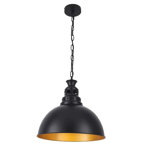 ADSENSTY 60- Watt 1-Light Black Farmhouse Dome Pendant Light with Metal Shade