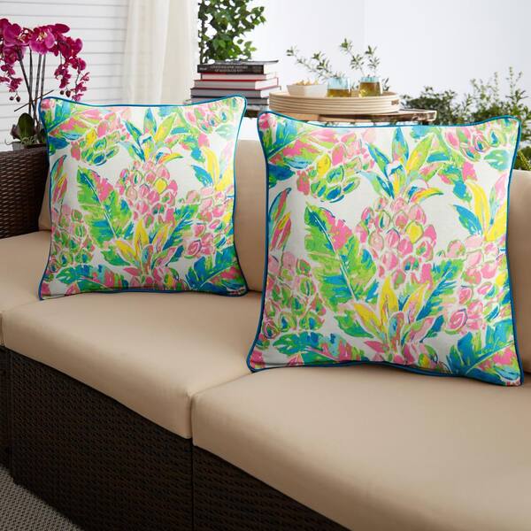 SORRA HOME Pink Blue Outdoor Corded Throw Pillows 2 Pack