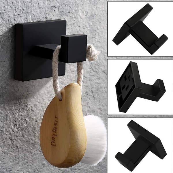 J-Hook Robe/Towel Hook in Stainless Steel Matte Black (4 pack)